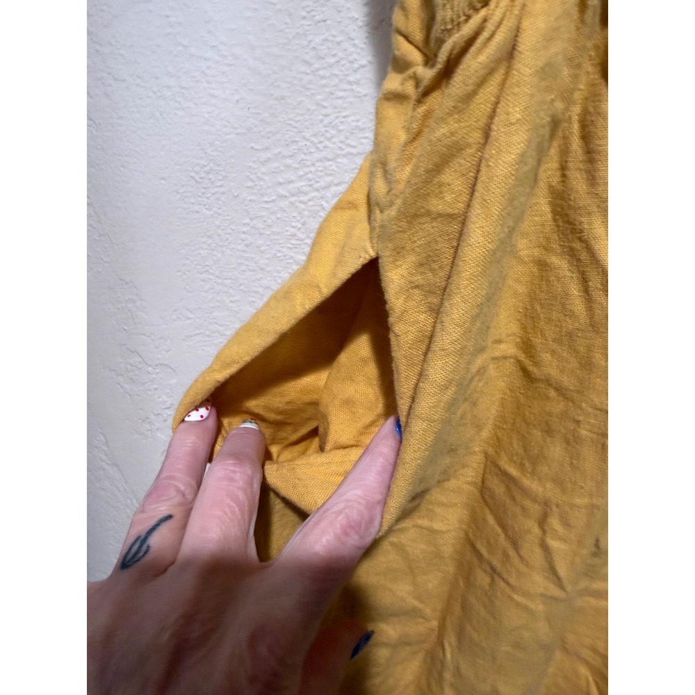 Old Navy Womens Mustard Yellow Linen Blend Tie Strap Smocked Mini Dress Size M - Picture 9 of 10